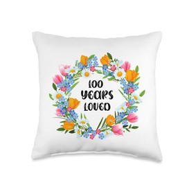 Floral Design 100 Years Old Grandpa Grandma 100th Birthday Throw Pillow