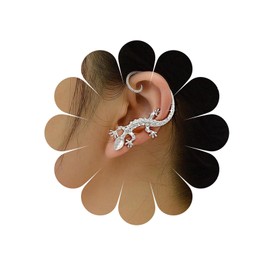 Allereyae Vintage Crystal Gecko Ear Cuff Wrap Earrings Rhinestone Lizard Ear Climber Earrings Silver Cz Gecko Wrap Earrings Lizard Cartilage Ear Clip Earrings Jewelry for Women (Silver)