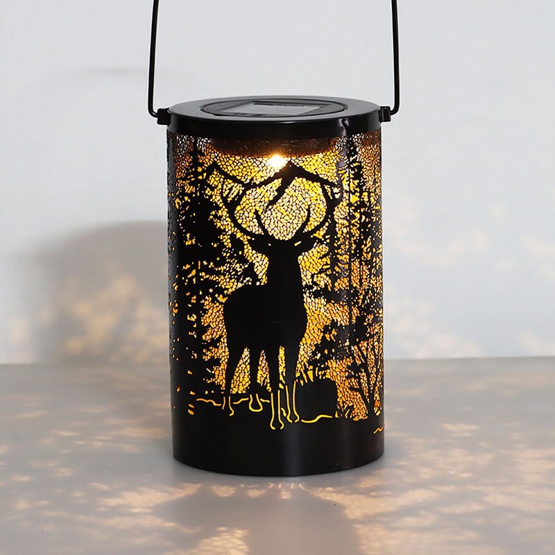 1-Pack Solar LED Lantern Outdoor Hanging Lamp Wrought Iron Deer