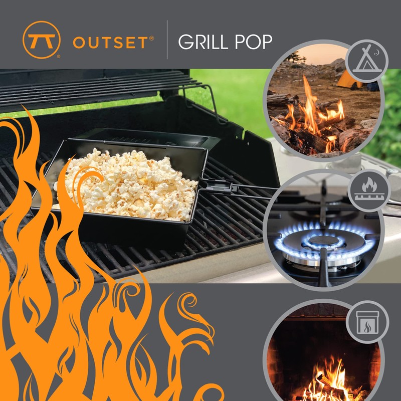 Outset Non-Stick Popcorn Tray With Removable Handle For Grill, Stove