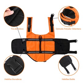 TAKMOO Chaleco Salvavidas Perro, Chaleco Salvavidas para Perro con Mango de Rescate, La Seguridad del Animal Doméstico Traje de Baño Ajustable para Perros Pequeños, Medianos y Grandes (Small, Naranja)