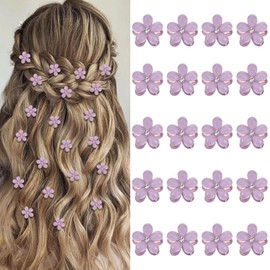 YISSION 20 Pcs Mini Light Purple Flower Hair Clips with Rhinestone Small Flower Claw Clips for Girls Women Floral Hair Pins Cute Hair Barrettes Purple Hair Accessories for Girls Women
