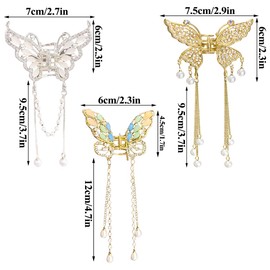 3 PCS Butterfly Hair Claw Clips Metal with Fringe Clawclips Non Slip Hair Barrettes Small Accessories for Women and Girls