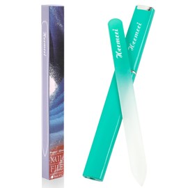 Heemeei Glass Nail File, Double Sided 180/320 Grit Glass Nail Files with Case, Glass Nail File for Natural Nails, Fingernail File, Crystal Nail File, Finger Nail Files for Women, Pedicure Nails, Green