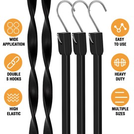Rubber Bungee Cords with Hooks, 9 Inch Bungee Cords Heavy Duty Outdoor, Flat Bungee Straps with S Hooks 100% EPDM Rubber Straps Tie Down for Cargo, Tarps Covers, Van, Motorcycle, Truck (6 Pack)