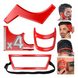 Savefree -paquete De 4 Plantillas Para Barba, Peine Para Barba, Moldeador De Cabello, Herramientas Para Peinar Patillas, Color Rojo                   