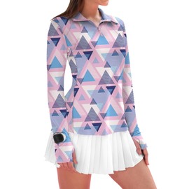 IECCP Active Long Sleeve Tops for Women UPF 50+ Sun Protection Quarter Zip Pullover Lightweight Breathable UV Shirts Athletic Running Workout Tops (Pink Geometry,XXL)