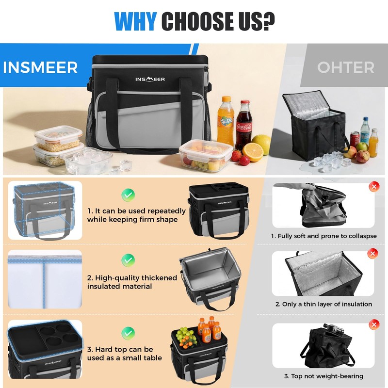 INSMEER Soft Cooler with Hard Shell & 4 Cup Holders