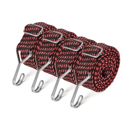 Yorkmills Bungee Cords with Hooks, 200CM 4 Pack Heavy Duty Extra Strong Rubber Elastic Straps Adjustable Flat Elasticity Rope Set with Metal Buckle for Bike Luggage Racks Camping Gardening Clothesline