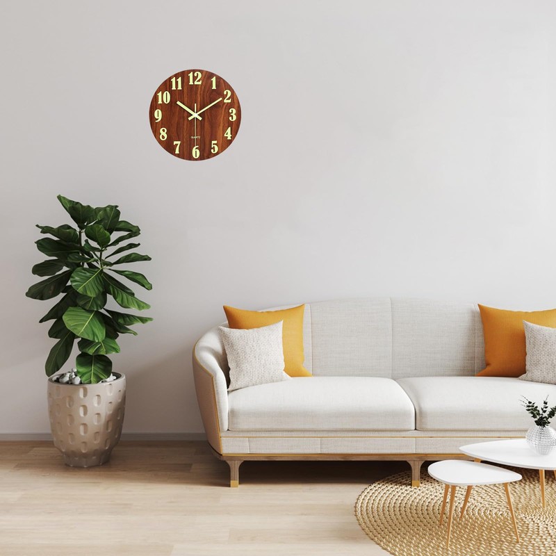 lanzoub Wall Clock, Wooden, Luminous Wall Clock, Silent, Stylish, Continuous