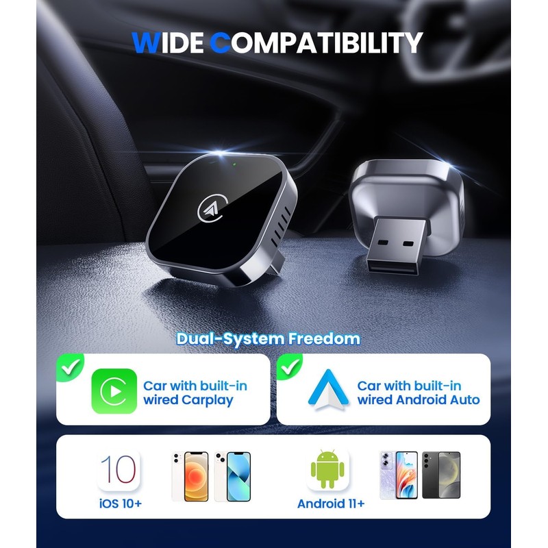 Teeran 2 in 1 Wireless CarPlay and Android Auto Adapter,
