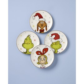 Lenox Dinnerware Set, Merry Grinchmas Accent Plates, Service for 4 Porcelain Accent plates, Microwave Safe and Dishwasher Safe, for Pasta, Salad and Dinner, Christmas Decoration (Assorted, 4 Pieces)
