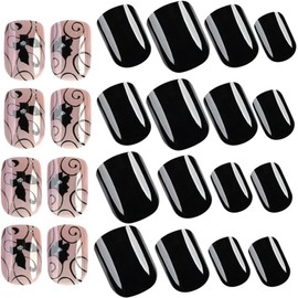 Kit de Uas Postizas Negras a Presin Diseo nico de Enredadera Floral, Material Abs Cmodo y Fcil de Aplicar para Mujeres y Adolescentes