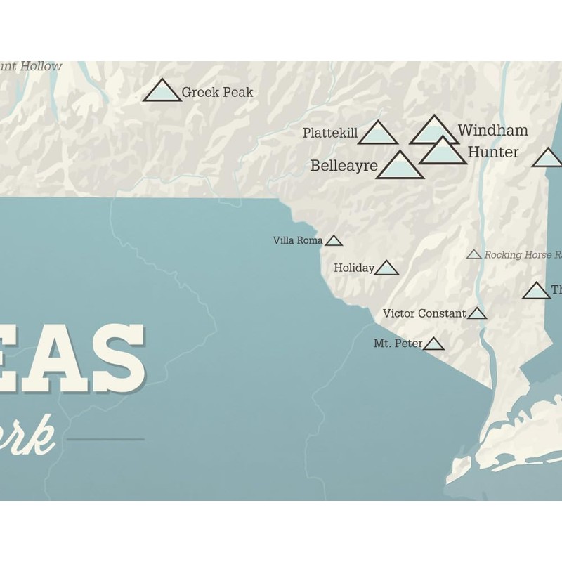 New York Ski Resorts Map 11x14 Print (Beige & Opal