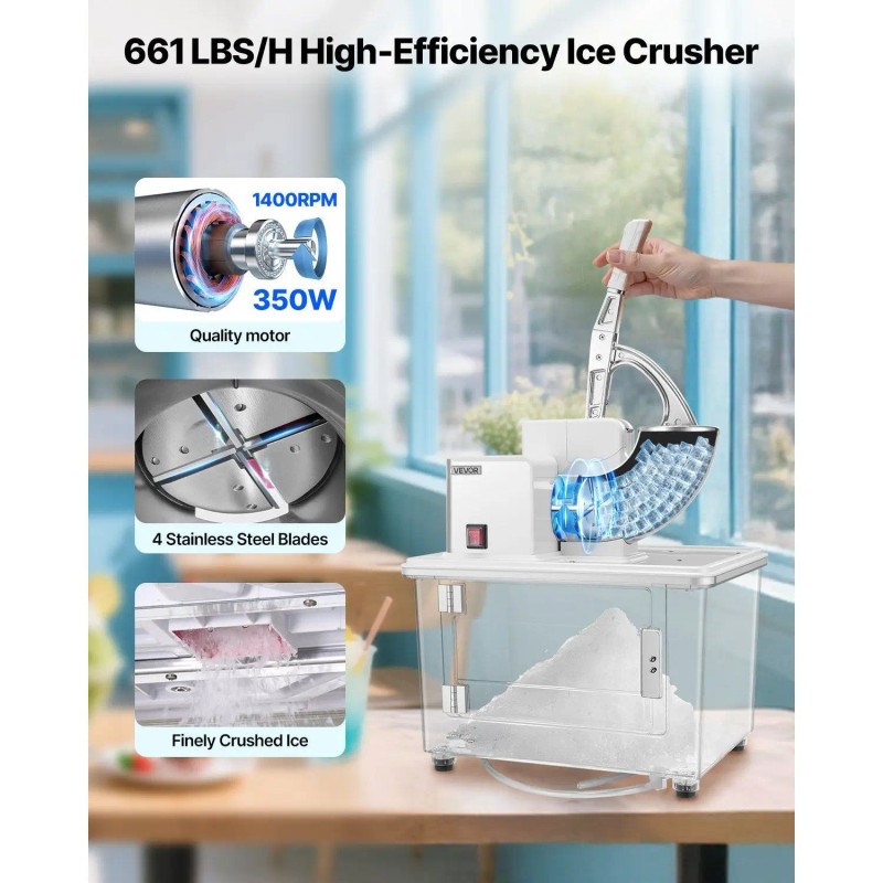 Commercial Electric Shaved Ice Maker 661Lbs H Manual Operation For