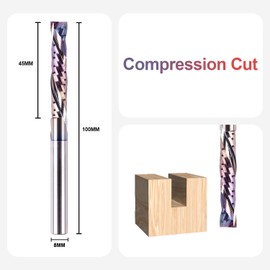 SpeTool Spiral Cutter 8 mm Shaft Compression 45 mm Cutting Length Extra Long with TAC Coating Groove Cutter CNC Cutter Slot Cutter Wood Solid Carbide End Mill Cutter for Router Wood Cutter Router Bit