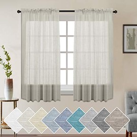 Natural Linen Blended Window Curtain Panels Privacy Sheer Window Curtains for Living Room - Rod Pocket Linen Curtains/Natural Linen Blended Sheer Panels for Bedroom(Set of 2, Naturalï¼W 52 x L 63 )