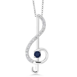 Gem Stone King Treble Clef Music Note Pendant Necklace Set in 925 Sterling Silver For Women By Keren Hanan | Round 3MM Gemstone Birthstone and White Moissanite | with 18 Inch Silver Chain