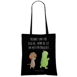 Mr. & Mrs. Panda Tote Bag Turtle & Mouse - Gift, Shopping Bag, Jute Bag, Best Friends, Friendship, Bag, Cloth Bag, Bag Bag, Girlfriends, black