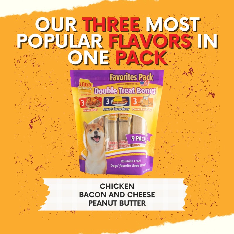 Ultra Chewy Favorites Double Treat Bones, Made in The USA,