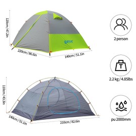 2/3 Person Camping Tent Backpacking Lightweight Tent Waterproof Windproof Aluminum Pole Two Doors Double Layer Easy Setup Portable for Outdoor Camping Hiking Beach Travel