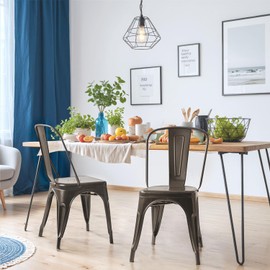 JUMMICO Metal Dining Chair Stackable Indoor Outdoor Industrial Vintage Chairs Bistro Kitchen Cafe Side Chairs with Back Set of 4 (Gun)