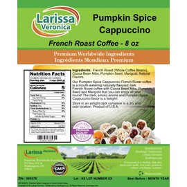 Pumpkin Spice Cappuccino French Roast Coffee (Gourmet, Naturally Flavored, Whole Coffee Beans) (8 oz, ZIN: 569379)