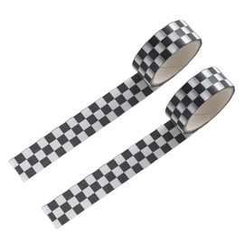 Xinjincang 2Pcs Black and White Checkered Ribbon and Tape - Racing Car Theme DIY Crafts | Fade-Resistant Adhesive Plaid Paper Tape for Scrapbooking, Gift Wrapping,Craft Supplies