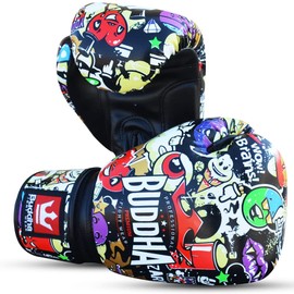 BUDDHA FIGHT WEAR Fantasy Zippy Boxing Gloves - Muay Thai - Kickboxing - Premium Faux Leather - Odour Resistant Inner Fabric - Reinforced Stitching - Multicoloured - Size 12 oz