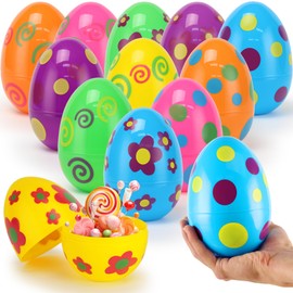 12 Pack Fillable Easter Plastic Eggs Reusable 6 Inch Jumbo Printed Eggs with Assorted Colors for Egg Hunts, Easter Basket Stuffers, Classroom Prizes, Kids Party Favors