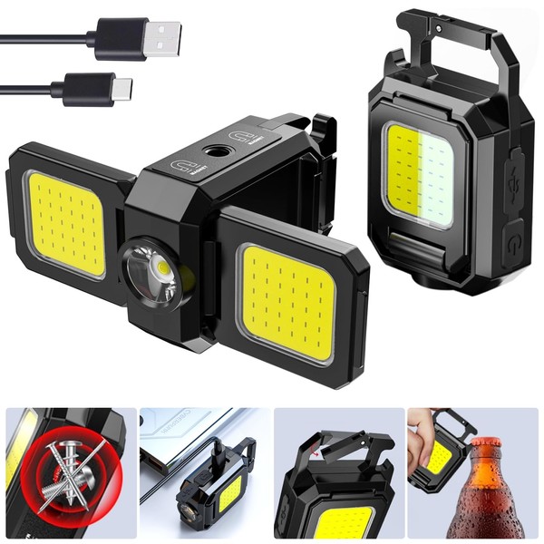SEFONE Upgrade 2Pcs Cob Keychain Work Light 5 Modes, 90°
