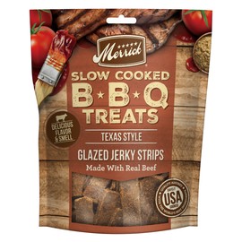 Merrick Dog Jerky, Slow Cooked BBQ Beef Dog Treats, Texas Style Glazed Jerky Strips, Beef Jerky Dog Treats - 10 oz. Pouch