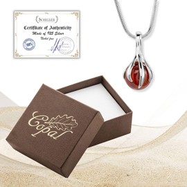 Copal Women's Necklace with Amber Pendant and Sterling Silver Snake Chain, Silver, Amber