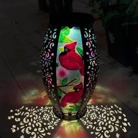 OUISJYER Solar Lantern Outdoor Waterproof Glass & Metal Garden Decor Christmas Gifts for Women Mom Grandma Large Hanging Solar Light Tabletop Lamp for Yard, Patio, Porch (Cardinal)