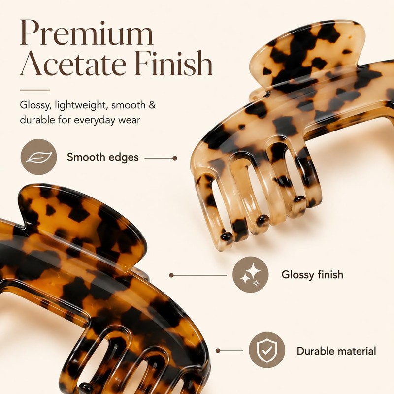 2 Pack Large Hat Hair Clips for Women, Acetate Claw