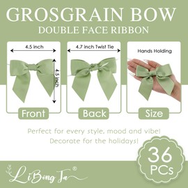 LiBongTa 36 PCs 4.5 Inch Sage Green Bow Grosgrain Ribbon Bows for Gift Wrapping, Gift Bows for Presents, Green Bow Party Decorations, Twist Tie Bows for Baby Shower, Wedding, Easter, Birthday Party