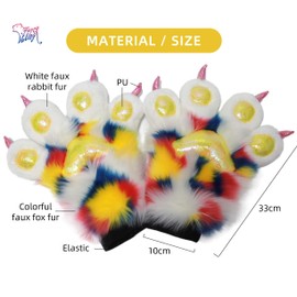 Furryvalley Fursuit Paws Furry Partial Cosplay Fluffy Claw Gloves Costume Lion Bear Props for Kids Adults (Colorful Leopard)