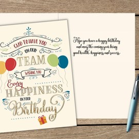 25 Employee Birthday Cards - Fun Typographic Design with Gold Foil Embossing - 26 Vanilla Envelopes - FSC Mix