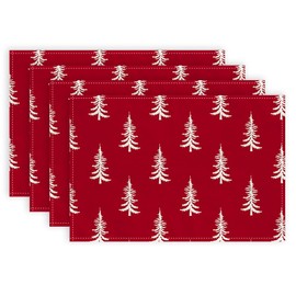 DineDia Christmas Placemats 18x12 Inches Set of 4, Xmas Tree Red Table Decor, Winter Burlap Farmhouse Indoor Outdoor Seasonal Decoration Mats for Holiday Home Party DP024-4