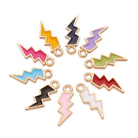 PandaHall 100pcs Alloy Enamel Flash Lightning Bolt Charms Pendant Gold Plated 10 Colors for DIY Jewelry Bracelet Making Hole: 2mm
