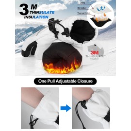 KUTOOK Winter Ski Snow Warm Waterproof Gloves Leather Women Men Cold Weather Touchscreen Hiking Motorcycle Thermal Outdoor Black Gloves Mittens Guantes De Invierno Para Hombre Snowboarding White S