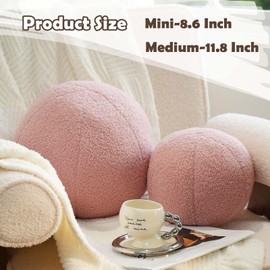 Uvvyui Dusty Pink Ball Pillow, Soft Round Throw Pillows, Sphere Shaped Decorative Pillow, 11.8 Inch Round Boucle Plush Pillow Cushion for Couch, Sofa, Bedroom