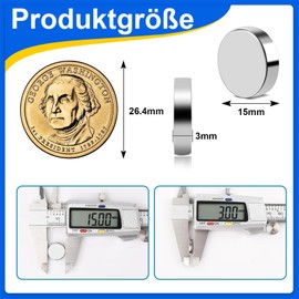 Pack of 50 Magnets Strong 15 x 3 mm, Mini Magnets Round, Small Magnet 3D Print for Magnetic Board, Fridge, Whiteboard, Notice Board, Office