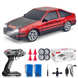 Remote Control Car RC Drift Car 1:16 Scale 4WD RC Car with LED Lights 2.4GHz 28km/h Hard Shell RTR High Speed Drift Racing Sport Toy Car for Adults Boys Girls Kids Gift 2Pcs Rechargeable Batteries