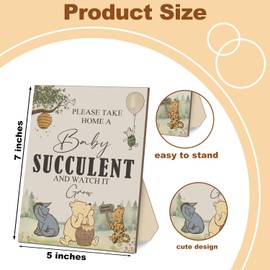 Classic Winnie Baby Succulent Game Set, Winnie Baby Succulent Game Set Include 1 Wooden Table Sign and 30 Watch Baby Grow Cards, Perfect for Baby Shower Party Decoration, Baby Shower Centerpieces