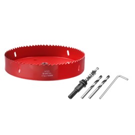 180mm/ 7" BI -Metal Hole Saw with Arbor, HSS Blade Cutter Bit for Wood, Cornhole Board, Soft Metal Sheet, Plastic, Dryall and Fiberboard, with Positive Rake Tooth Cutting, Red