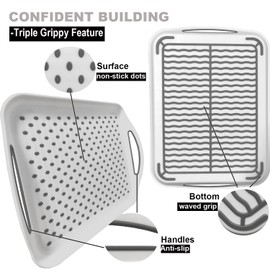 Large Non Slip Serving Tray with Handles, Silicone Gripping Nubs Lap Food Trays for Eating, Dishwasher Safe Serve for Dinner Snack Fruit Dessert Breakfast Beverage, Rectangular, Set of 2, White