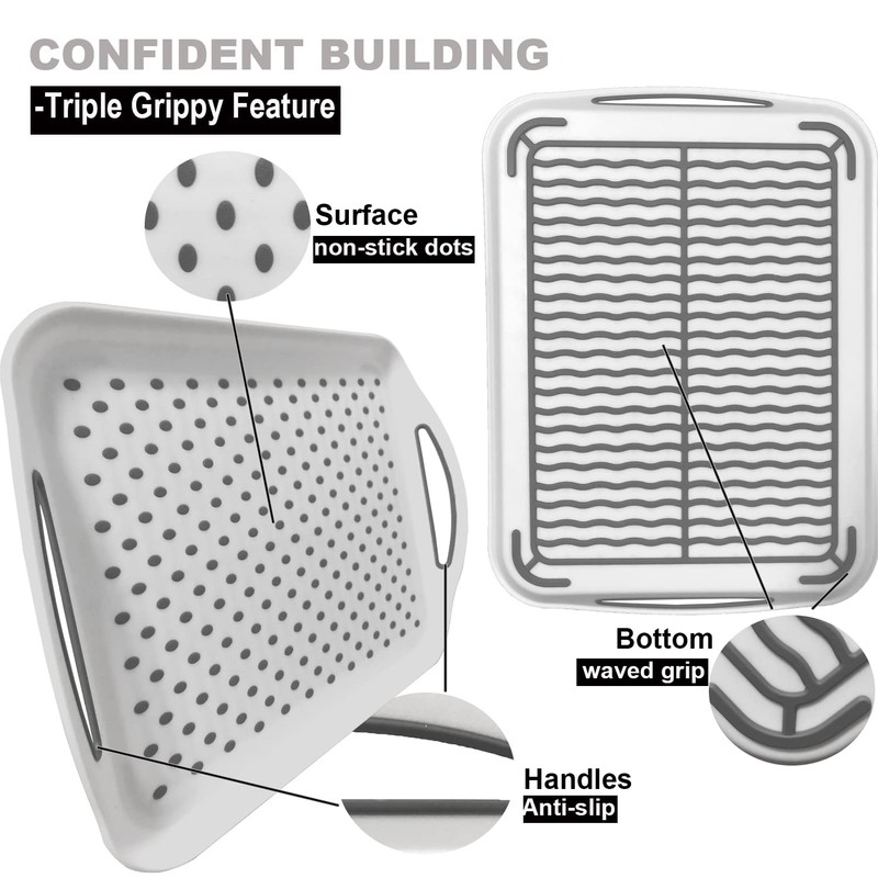 Large Non Slip Serving Tray with Handles, Silicone Gripping Nubs
