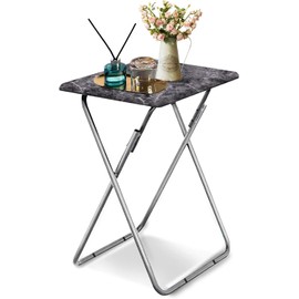 Tv Trays Folding Tv Table, Dinner Table for Eating with Sturdy Metal Frame, Small Foldable Snack Trays Table for Living Room, Couch,Sofa, Bed, No Assembly Required (Black Marble)