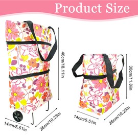 Shopping Bag Cart with Foldable Wheels, Oxford Cloth Foldable Shopping Bag with 5KG Capacity, Collapsible Shopping Trolley, Reusable Shopping Cart for Travel Shopping Camping (Pink)